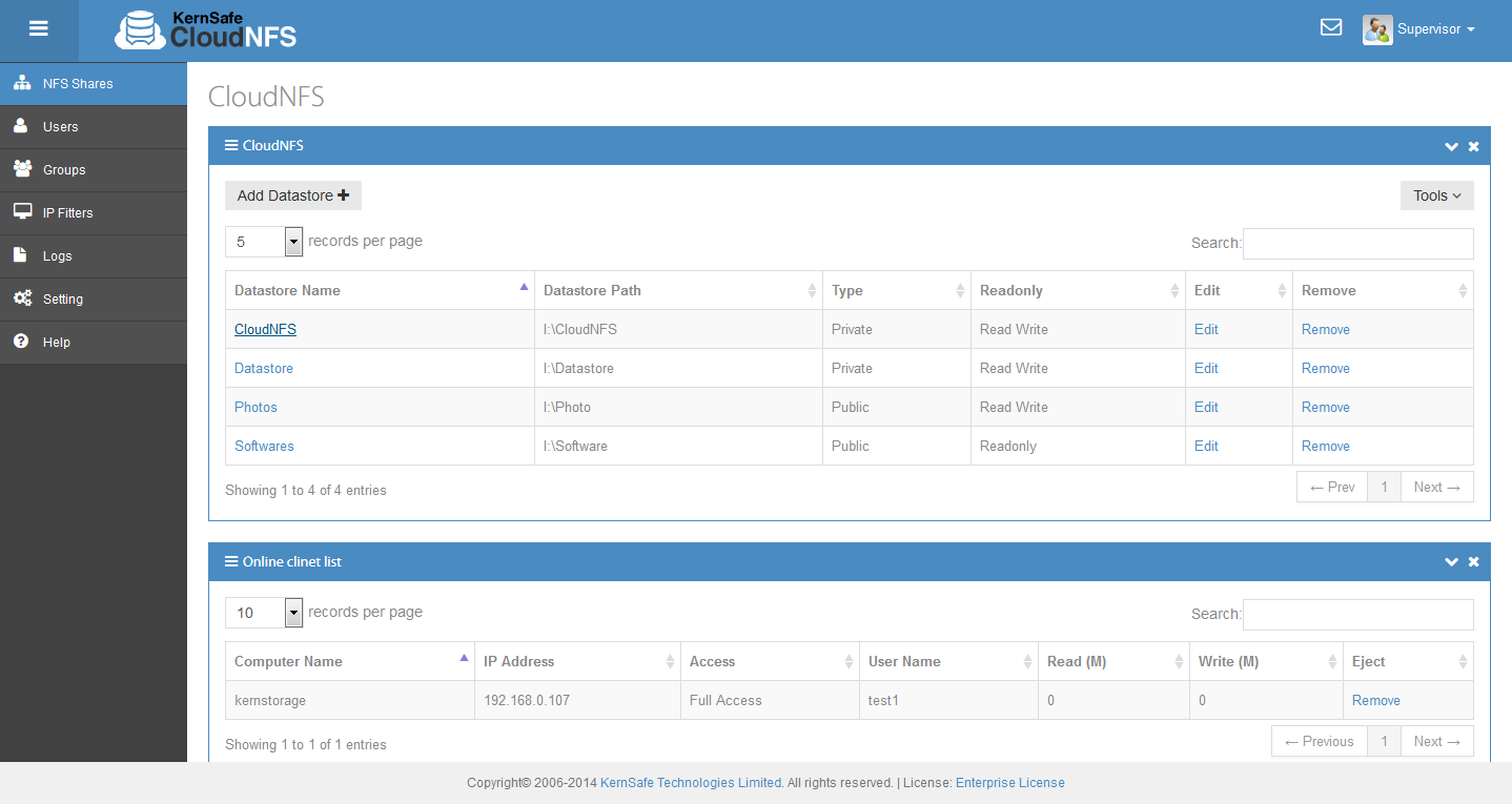 NAS & NFS software for Windows. Full web based management provides