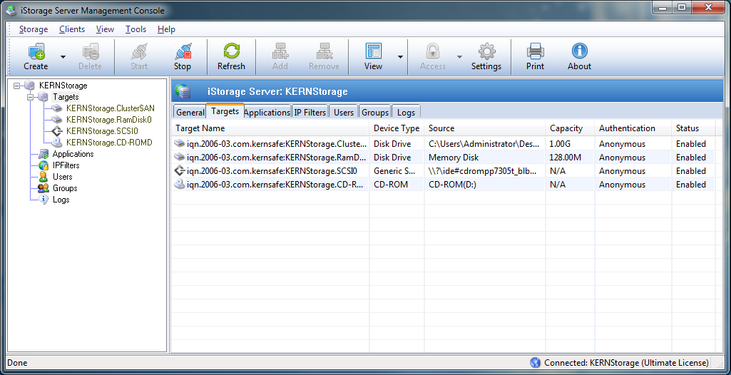 iSCSI Server Console